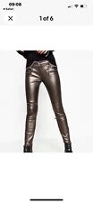 Zara Coated  Metallic Skinny Low Rise Biker Moto Multi Zip Jeans  XS Uk 8 Eu 36