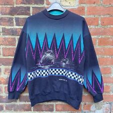 Vintage 90s Artisans Sweatshirt Large Snowmobile All Over Print AOP Made In USA