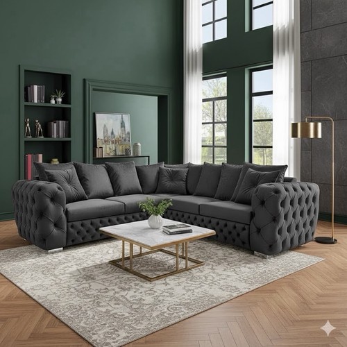 Grey velvet chesterfield - velvet,