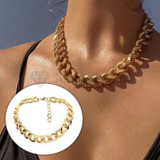 18K Gold Plated Thick 8MM Wide Cuban Link Chain Choker Unisex Fashion Necklace