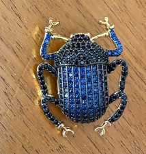 Insect Beetle Brooch with Bejewelled blue body and legs - 3 cm long