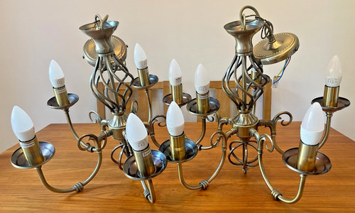 Two gold ceiling chandeliers - gold,