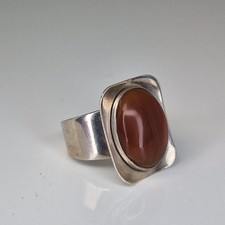 Modernist Ring Adjustable Sterling Silver 925 Carnelian Hallmarked S&E Vintage