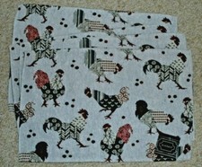 SET 4 TAPESTRY PLACE MATS/ ROOSTERS/LE COQ/FARMHOUSE/BLACK/WHITE PRINT  NWT
