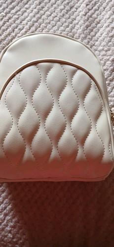 Beige small solid backpack - small,