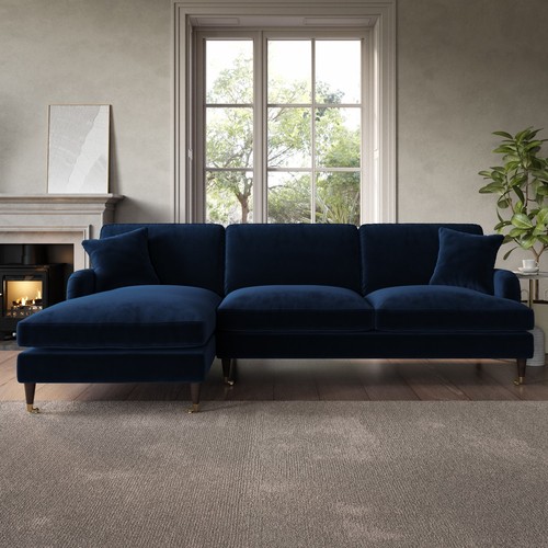 Navy velvet shaped sofa - navy,