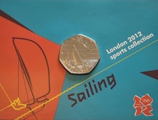 2012 LONDON OLYMPIC SPORTS 2011  SAILING  50p COIN UNC SEALED IN CARD.