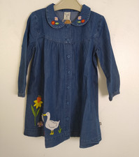 Frugi Emma Chambray Denim Dress Cotton Embroidered Duck Size 2-3 Years NEW F2