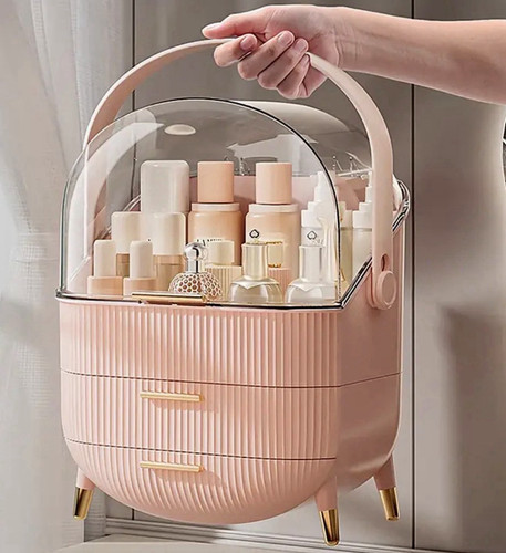 Pink plastic make organiser - pink,