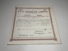 Vintage (1933) E.P.F. Syndicate Limited Share Certificate 25 x £1