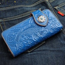Blue Genuine Cowhide Leather