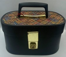 Vintage Hilmar Black Embroidered Manchester Jewellery Cosmetic Bag 1970s