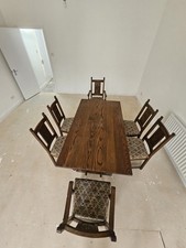 Old Charm Gothic Solid Oak Dining Table Light Oak Finish 6ft x 3ft  and Chairs