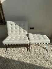 White Barcelona Chair with Matching Footstool – PU Leather / Chrome Frame