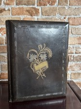 Victorian Leather Photo Album Brass Clasp, Gilt Pages with Some Photos c.1880s 