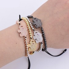 Men's 18k Gold Plated 4mm Micro Pave Zircon Beads Braiding Macrame Yoga Bracelet