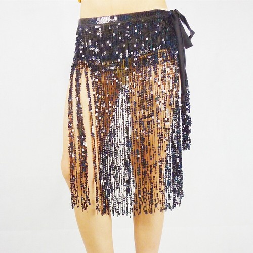 Sequin long tassel skirt - sequin, belly