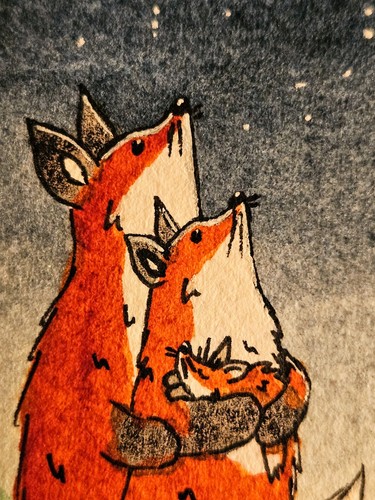 Fox mum dad child moon - mum,, &