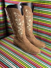 Women’s Cowboy Western Cowgirl Roper Biker  Faux Suede Riding Boots Size Uk 9