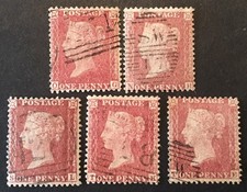 GB Queen Victoria "1d RED'S" VFU x5 stamps Light Hinged