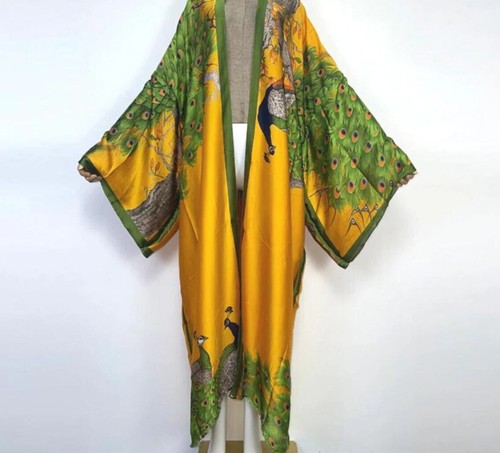 Yellow peacock kimono batwing - yellow,