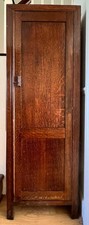 Antique c1900 Bachelors Oak Wardrobe w Small Mirror & Key H 172 W 59 D 40 VGC