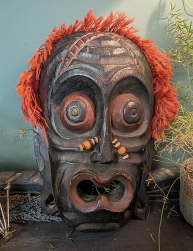 Handcarved wooden mask - wooden, african