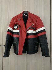 Vintage leather Biker Jacket - Yamaha logo - Red, white and black 