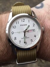 PULSAR VJ33 QUARTZ MILITARY FIELD OFFICER STYLE WATCH - SILVER DIAL