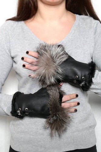 Fingerless sheepskin gloves - sheepskin,