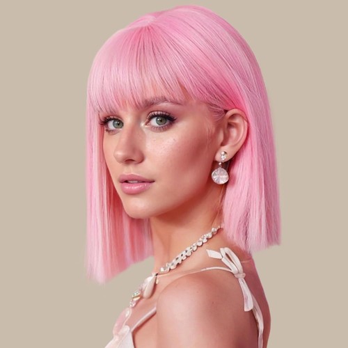 Pink bob wig with bangs - wig,