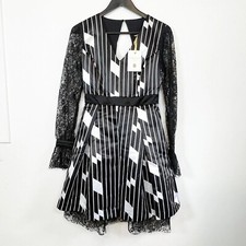 Horrockses Dress Black & White Stripe Lace Sleeves Alternative UK Size 8 New