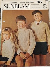 Vintage Sunbeam Aran Children's Knitting Original Patterns  sizes 20"-32" chest 