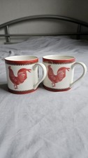 Marks & Spencer M &S Chickens Hens Cockerel Coffee Mug / Tea Mug Cup X2 Vintage