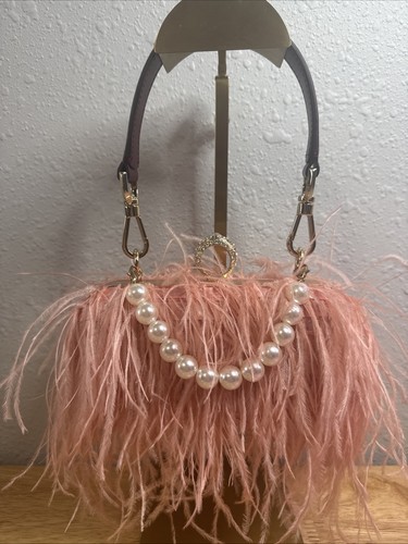 Natural ostrich feather clutch - natural,