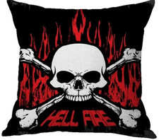 Pirates Skull Sign - Hell Fire Linen Cushion Cover MEDIUM 18x18 inches