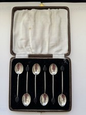 Cased Set Of Silver Coffee Bean Spoons 1924 Hukin & Heath Birmingham 1.1ozt