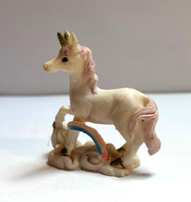 Tiny Unicorn Rainbow Figurine Ceramic Statue / Ornament - Pink and White