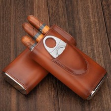 Travel Humidor Leather Cedar Wood Cigar Case Portable Holder With Cutter Gift