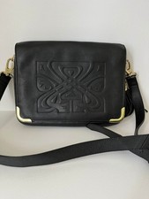 BIBA Black Leather Logo Embossed Gretal Crossbody Bag