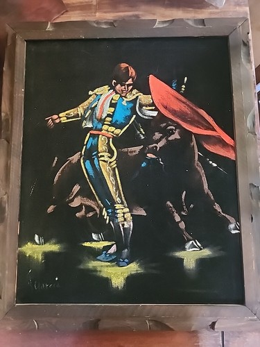 Vintage black velvet painting - black,