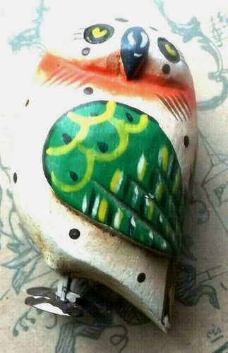 Retro hand painted wooden owl - retro,