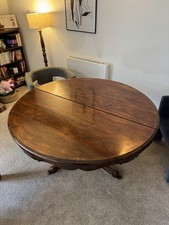 Antique Solid Wood Large Dining Table Circle Round Tilt Top