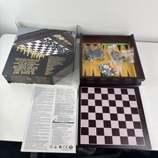 Family 10 Game Set Black & Gold Board Game backgammon chess l@@k!!