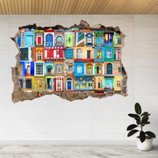 Colourful Houses and Doors 3d Smashed View Wall Sticker Poster Decal A951