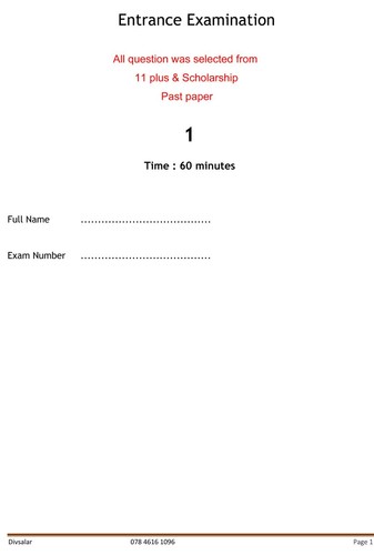 Paper eleven plus maths - ,