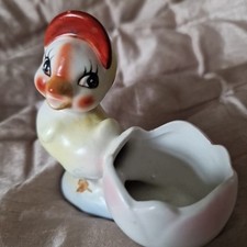 Vtg Antique Crest Anthropomorphic Cap Chick Flower Egg Cup Vase Hand Painted 20s