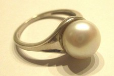 STERLING SILVER LARGE SOLITAIRE PEARL DRESS RING SIZE R