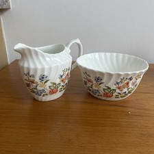 Aynsley Cottage Garden Fluted Milk  Cream Jug & Sugar Bowl (G7N)
