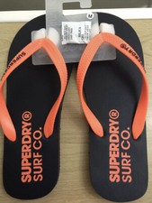 Superdry Sleek Flip Flops Medium - Navy/Havana Orange BNWT